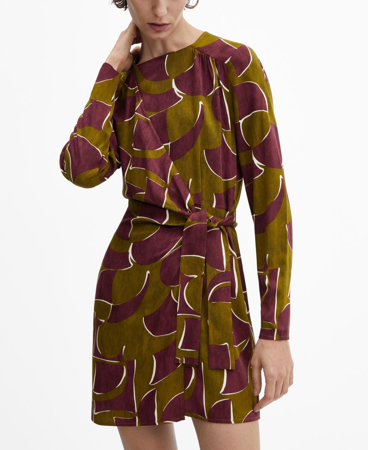 MANGO - Knotted wrap dress burgundyWomen Product Image