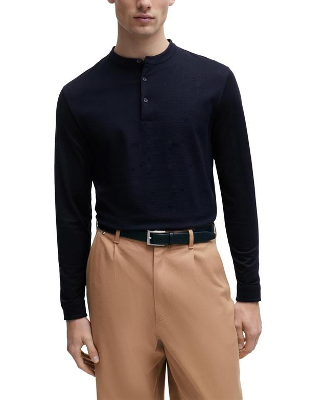 Mens Stretch-Cotton Polo Shirt with Henley Neckline Product Image