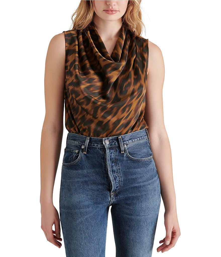 Steve Madden Jayde Leopard Print Cowl Neck Sleeveless Bodysuit Product Image