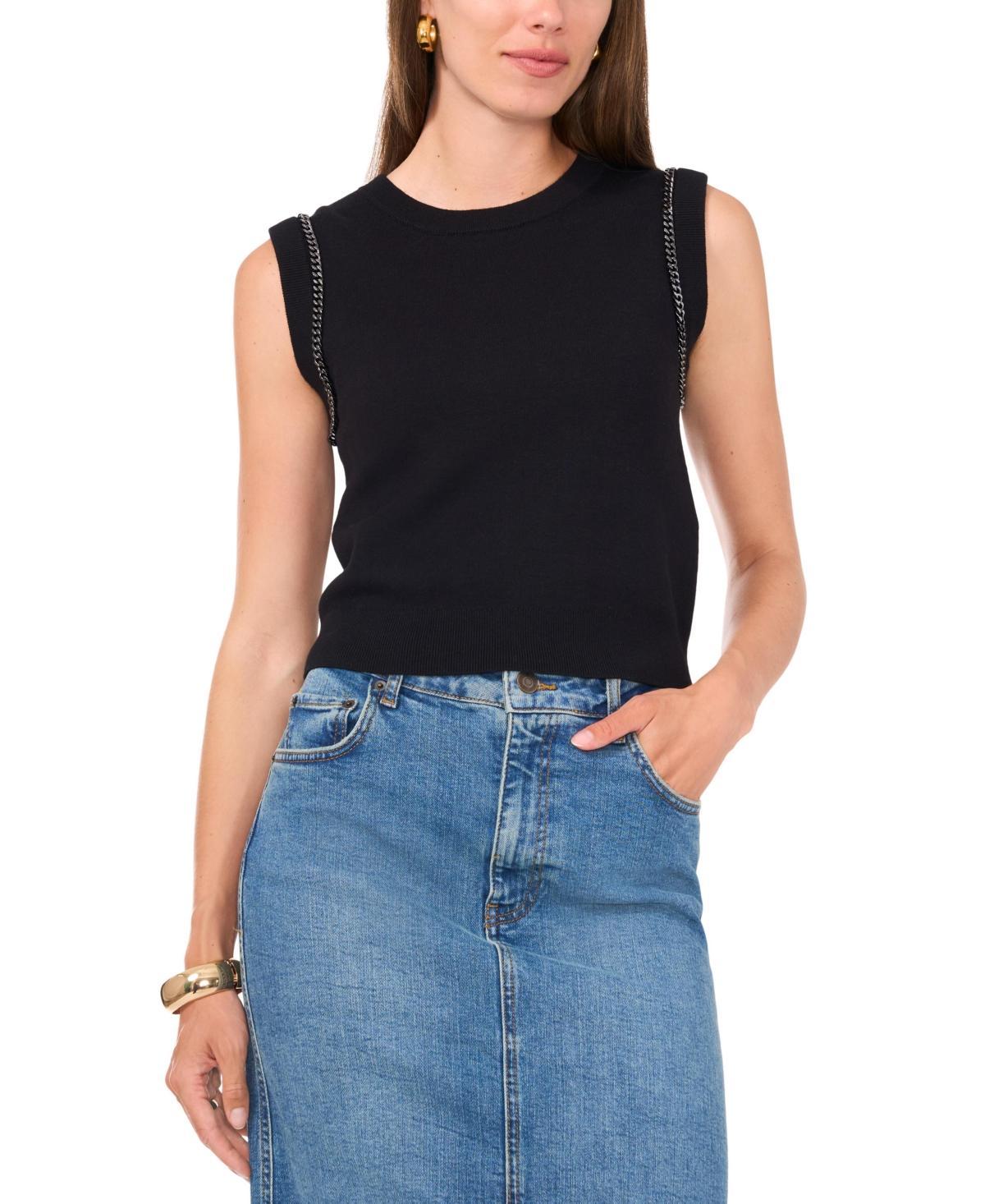 Vince Camuto Womens Chain-Trim Sleeveless Sweater Product Image