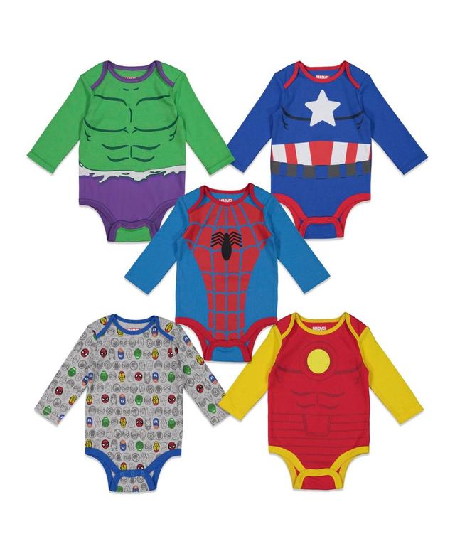 Marvel Baby Boys Avengers Captain America The Hulk iron Man Spider Man Baby 5 Pack Bodysuits Newborn to Product Image