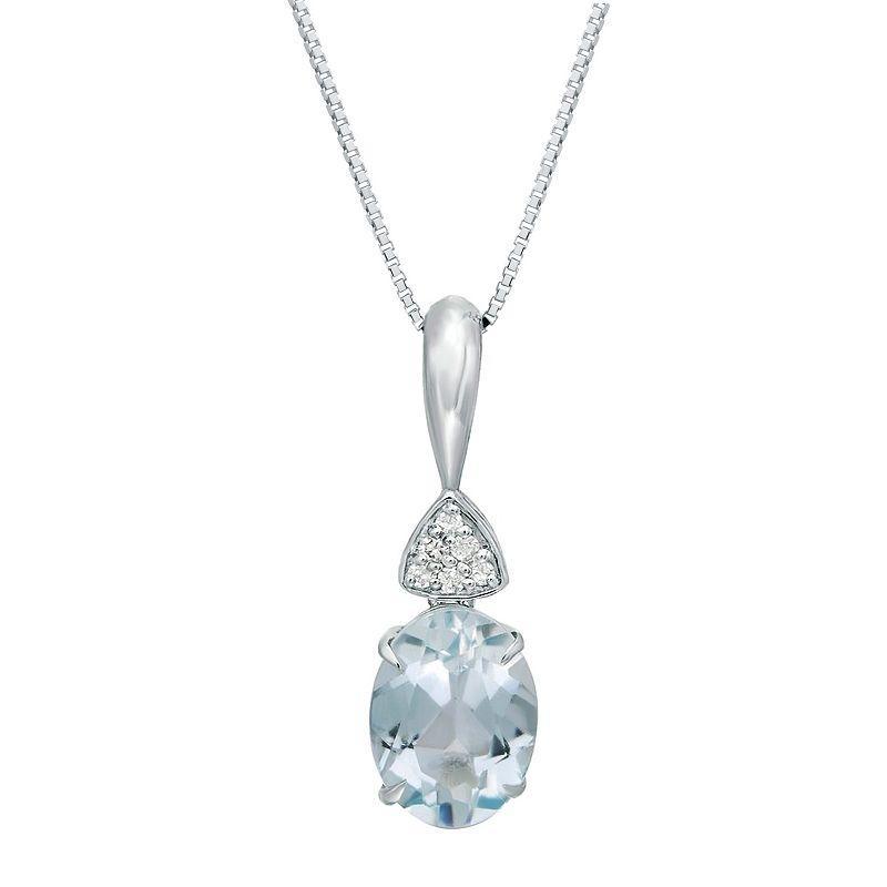 Gemminded 10k White Gold Aquamarine & Diamond Accent Pendant Necklace, Womens 10k Whgold Product Image