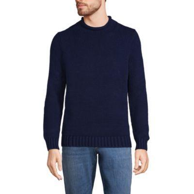 Mens Lands End Cotton Drifter Rollneck Sweater Deep Blue Product Image