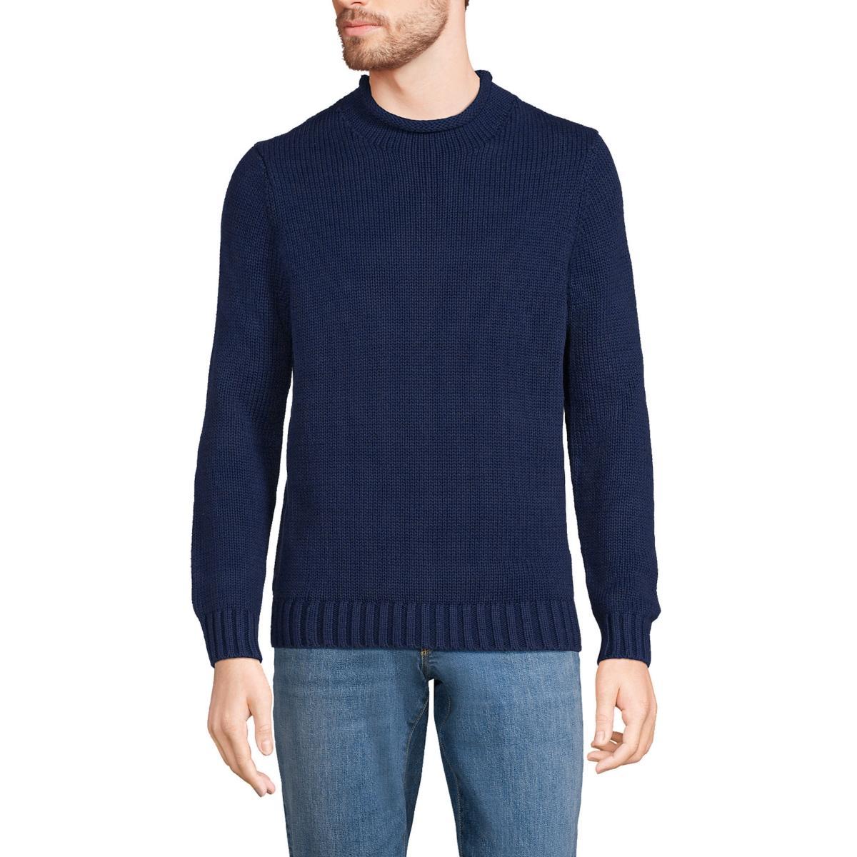 Mens Lands End Cotton Drifter Rollneck Sweater Deep Blue Product Image