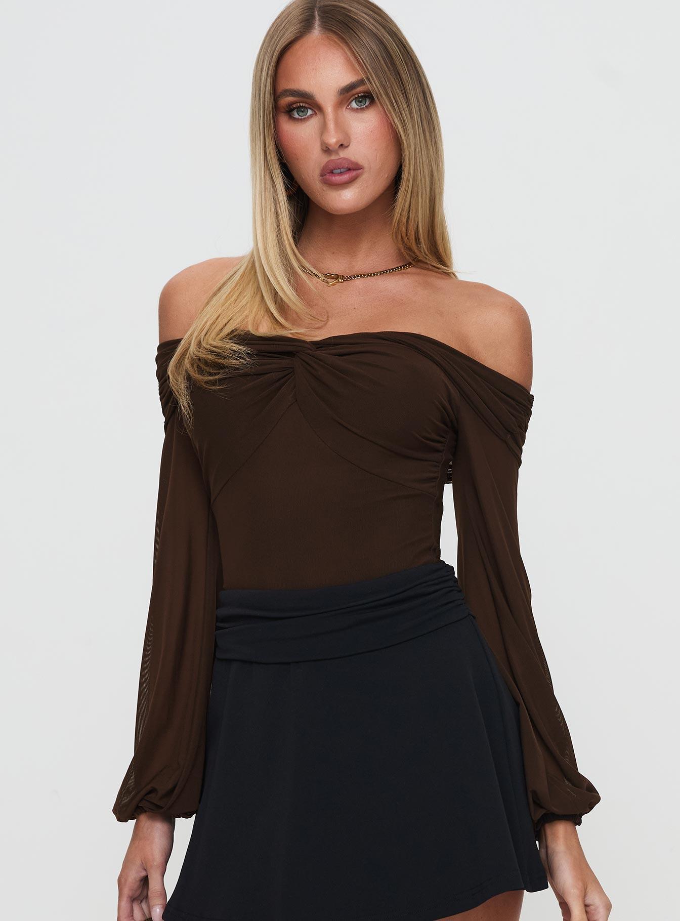 Babette Off The Shoulder Bodysuit Brown Product Image