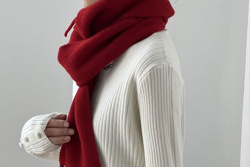 Long-Sleeve Turtleneck Ribbed Knit Top Product Image