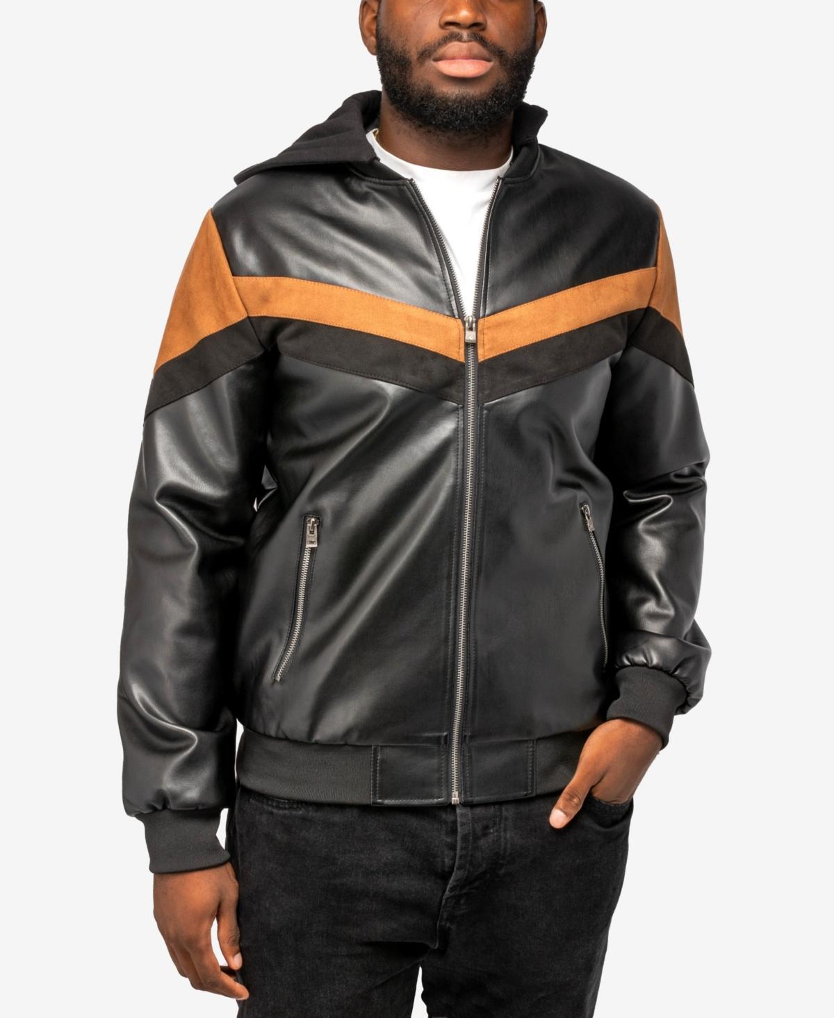 X-Ray Mens Shiny Polyurethane and Faux Suede Detailing with Faux Shearling Lining Hooded Jacket - Black Product Image