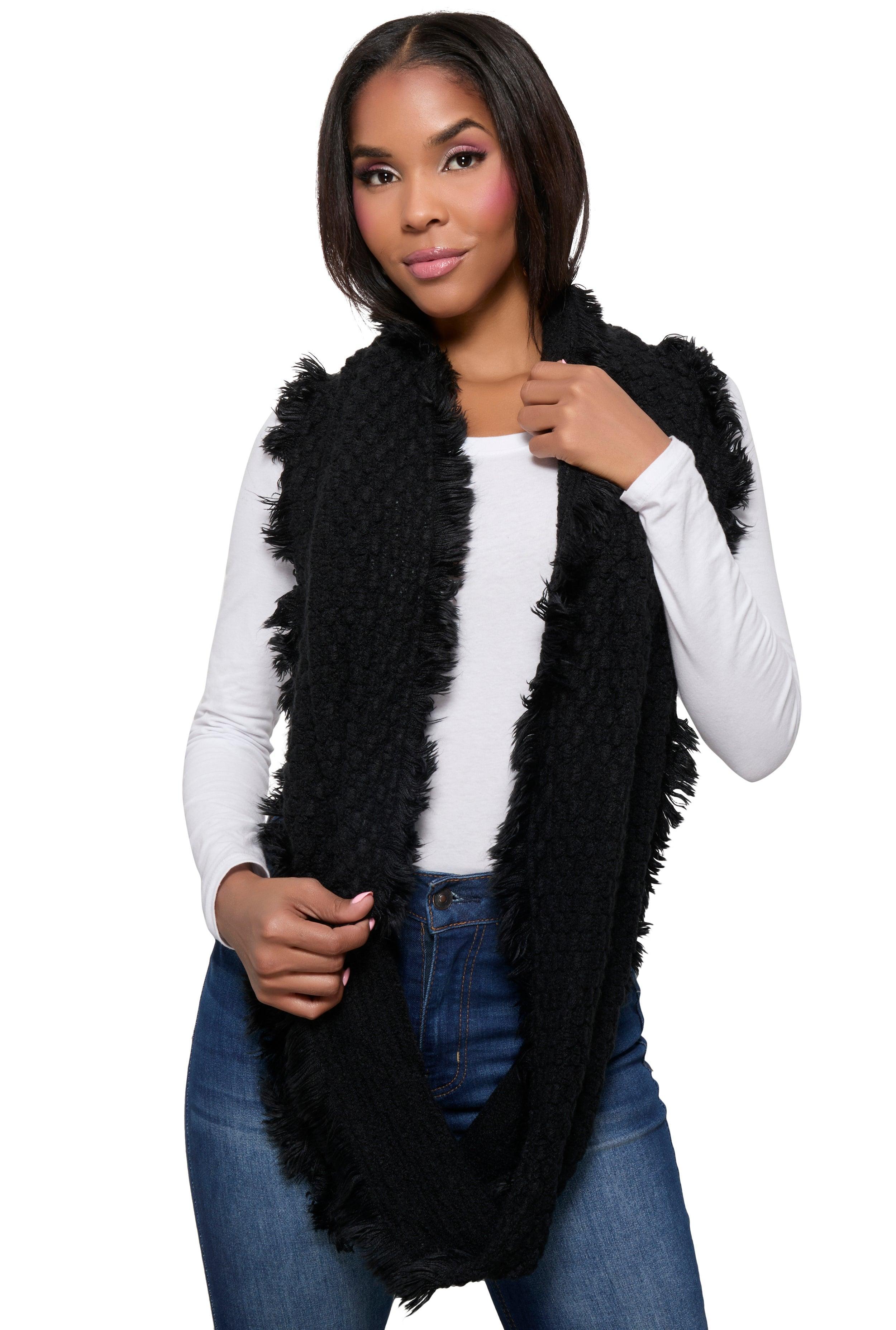 Faux Fur Frayed Trim Infinity Scarf Female Product Image