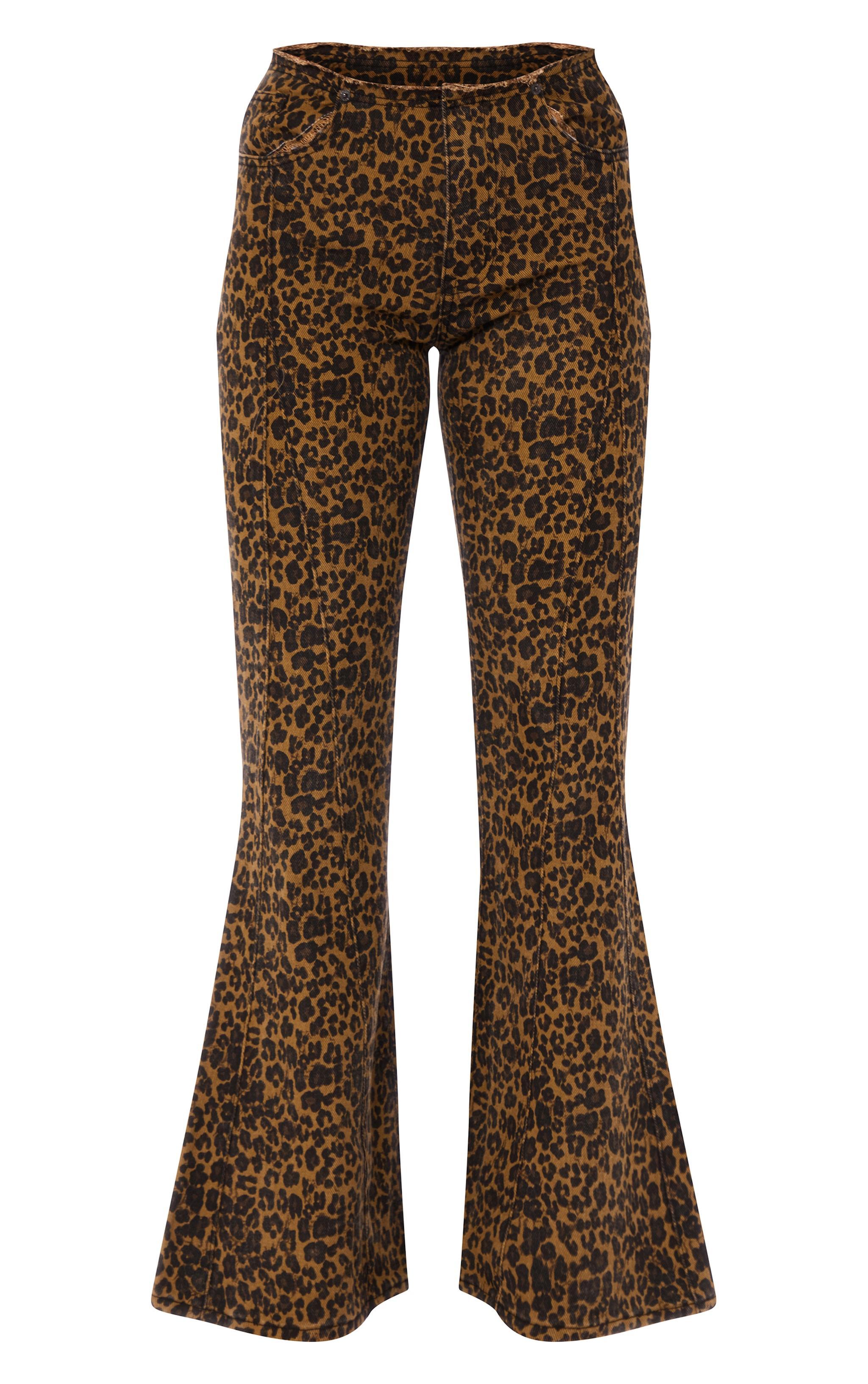 Leopard Dipped Lace Up Back Flared Denim Jean Product Image