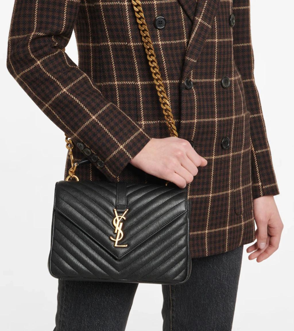 SAINT LAURENT Collège Medium Leather Shoulder Bag In Nero Gold Product Image