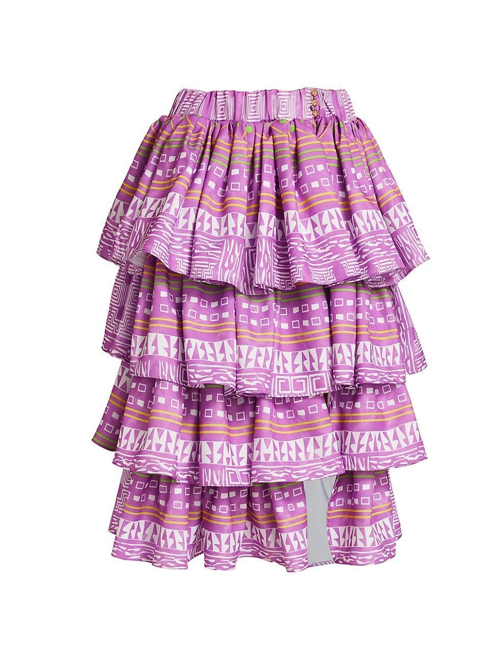 Womens Geometric-Print Ruffle Skirt Product Image