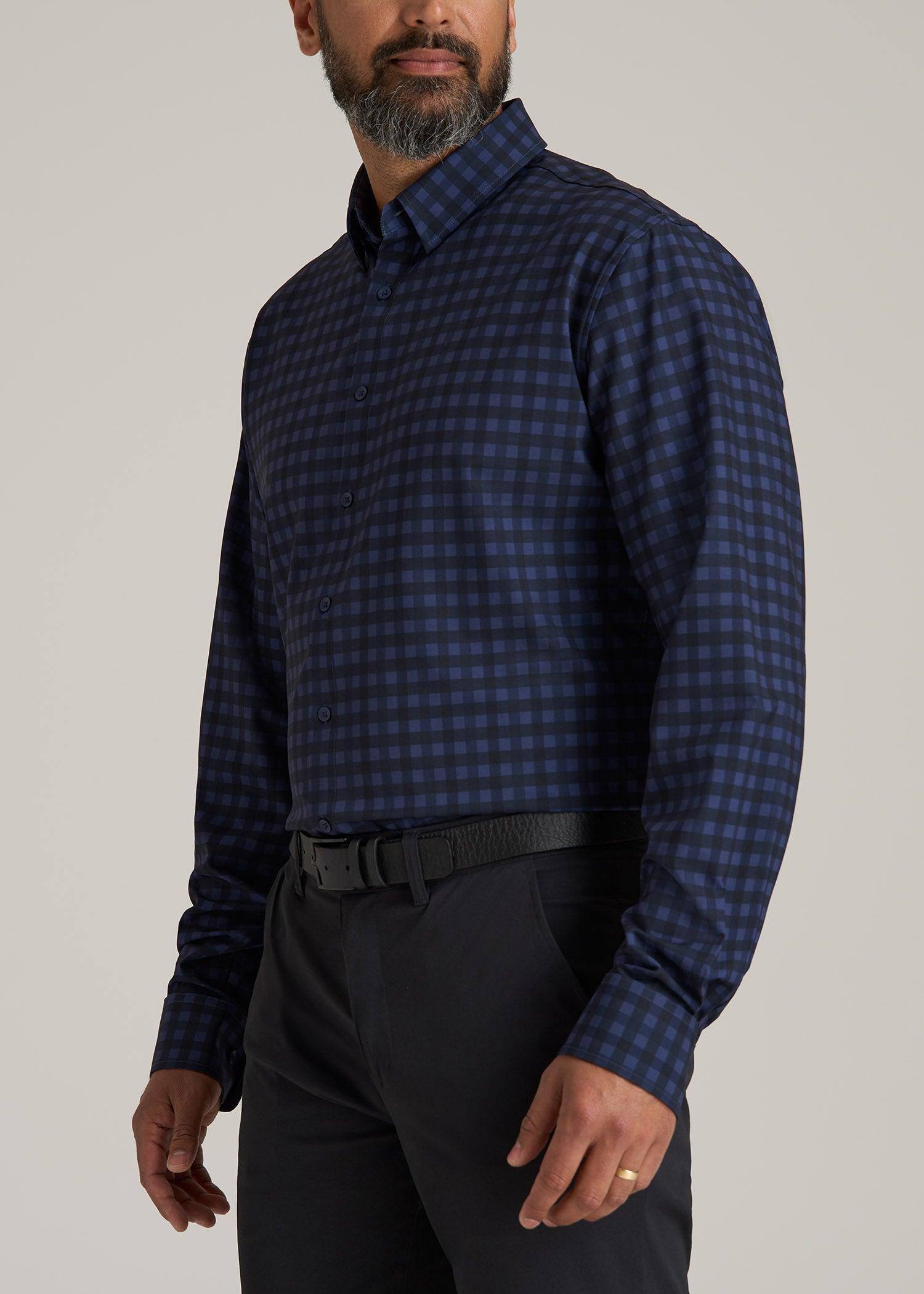 Traveler Stretch Dress Shirt for Tall Men in Deep Violet Gingham Male Product Image