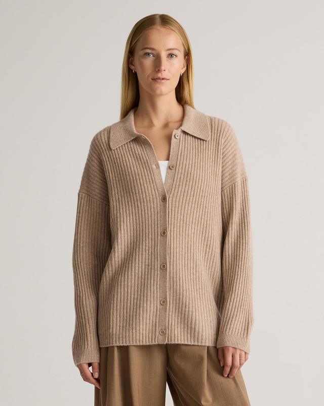 Mongolian Cashmere Wide-Rib Collared Cardigan Product Image