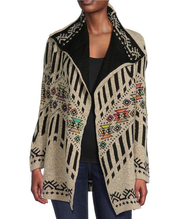 Ali Miles Jacquard Open Long Sleeve Sweater Cardigan Product Image