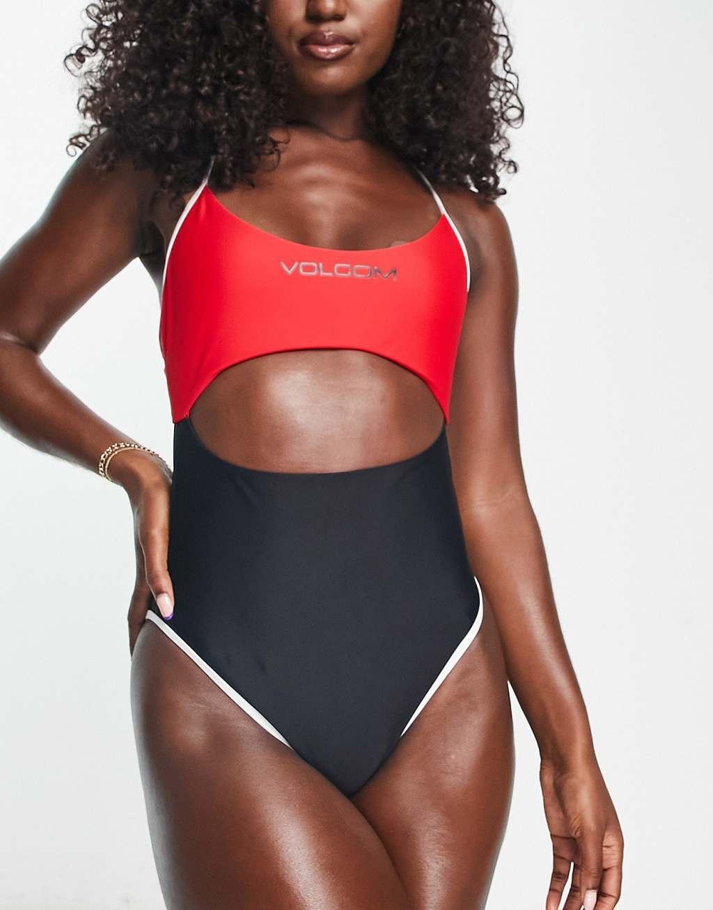 Volcom CoCo Ho cut out swimsuit in red and black Product Image