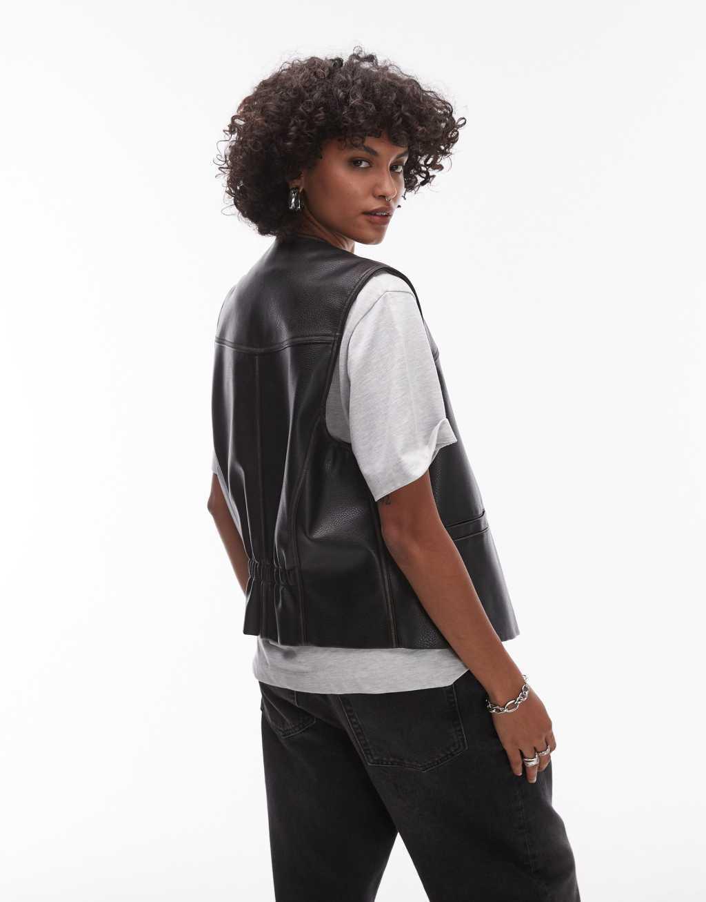 Topshop faux leather vest in black Product Image