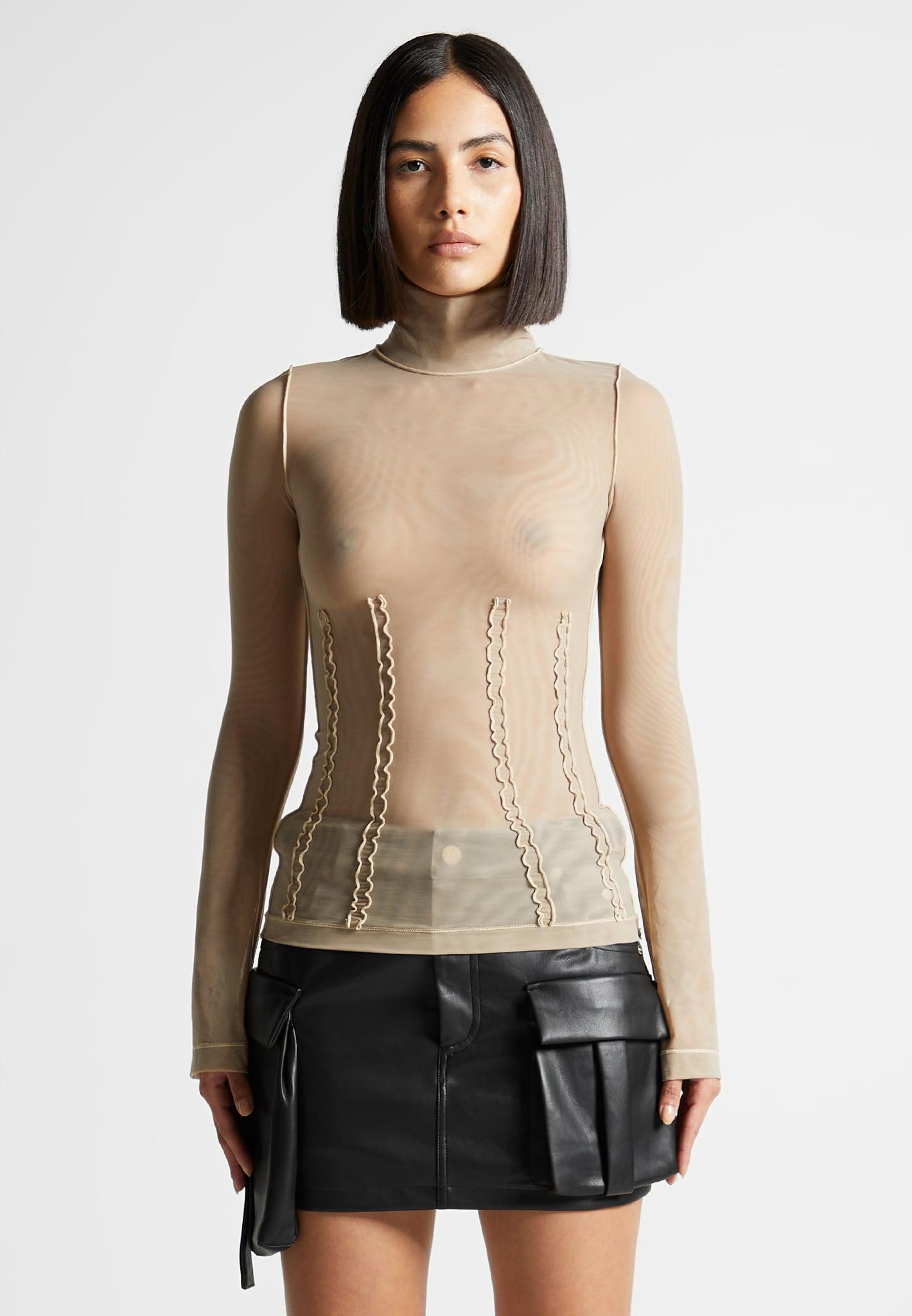 Mesh Double Layer Top - Taupe Female Product Image