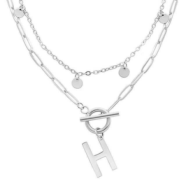 Adornia Silver Tone Confetti & Paperclip Layered Initial Toggle Necklace, Womens Silver Tone H Product Image