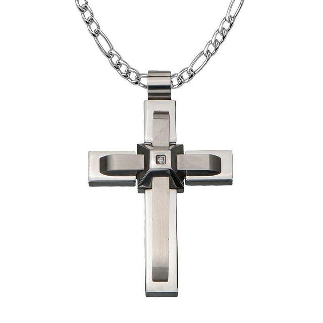 Mens Layered Cross Pendant Necklace Stainless Product Image