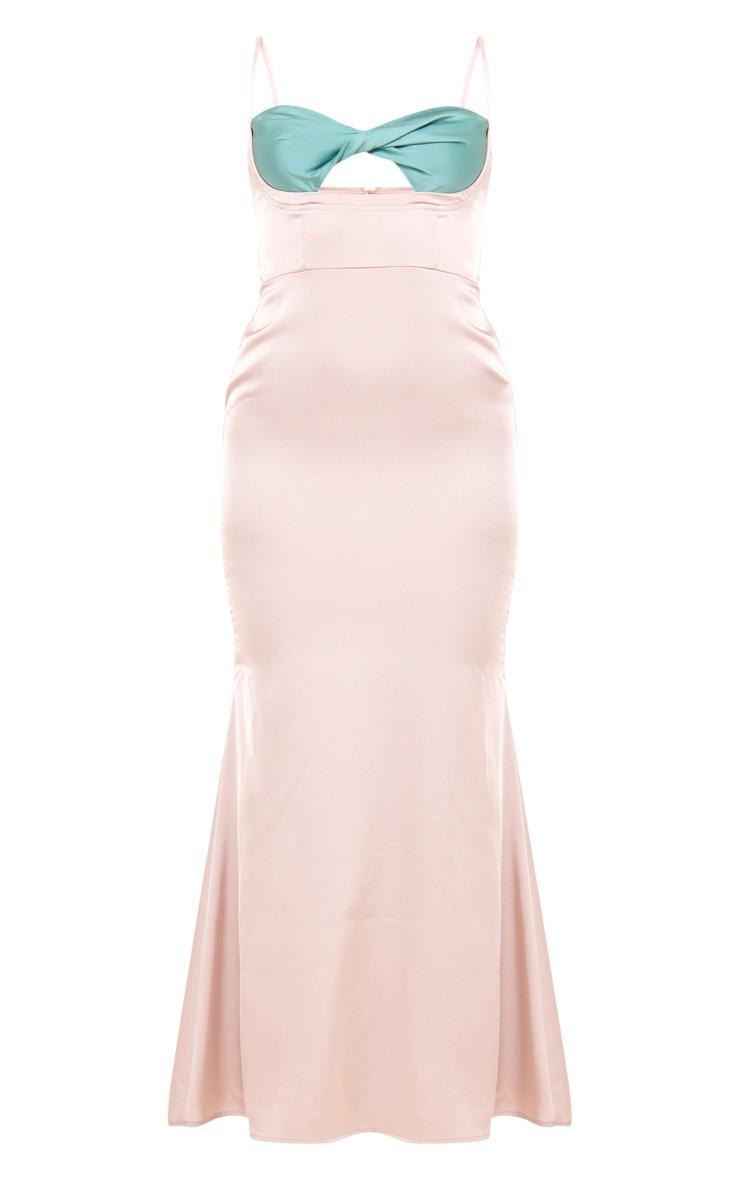 Champagne Satin Contrast Twist Cup Midaxi Dress Product Image