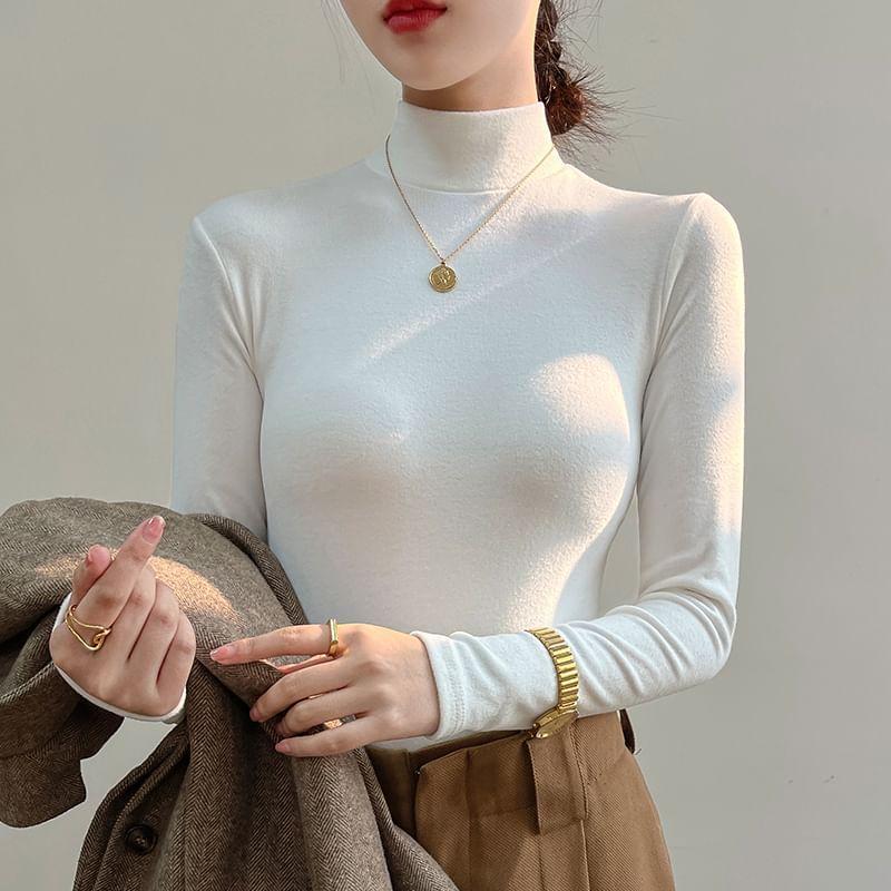 Long-Sleeve Mock Neck Plain Top Product Image