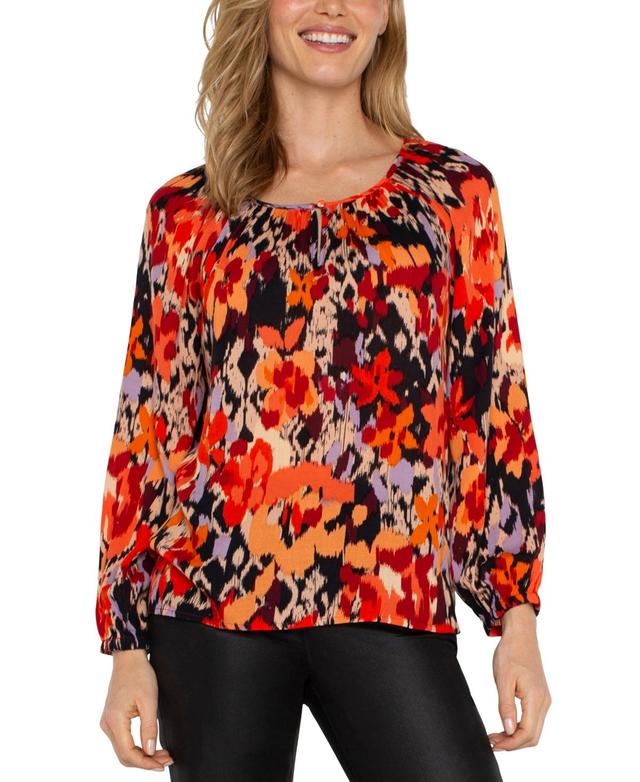 Liverpool Los Angeles Womens Floral-Print Scoop-Neck Top Product Image