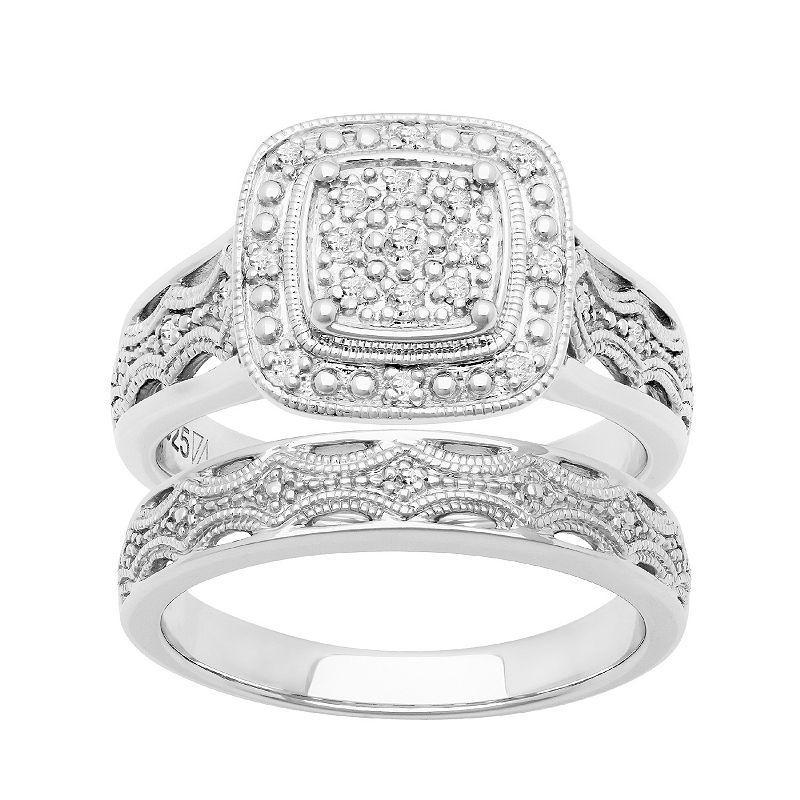 Love Always Sterling Silver 1/6 Carat T.W. Diamond Halo Engagement Ring Set, Womens White Product Image