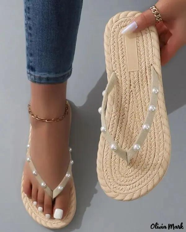 Olivia Mark – Beaded toe flip flops Product Image