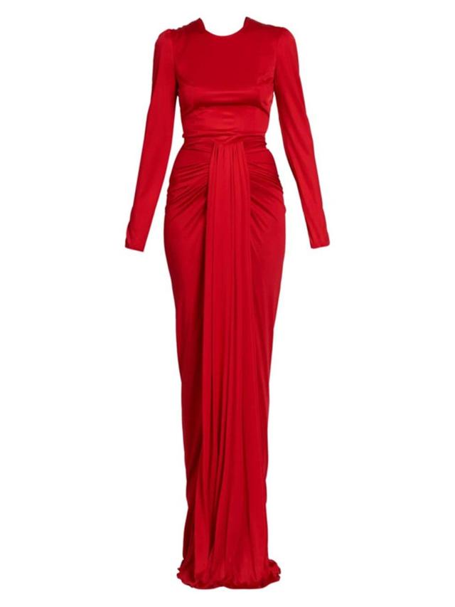 Ruched Evening Gown In Rosso Lampone Product Image