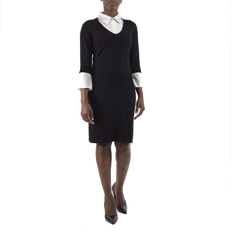 Womens Nina Leonard Georgette Mock-Layer Sweater Dress Product Image