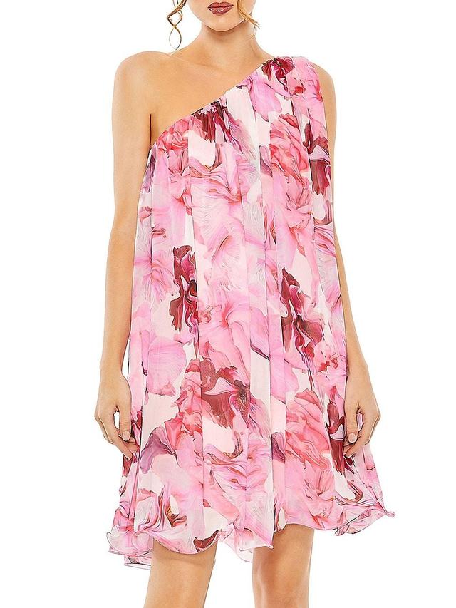 Womens Floral One-Shoulder Flowy Minidress Product Image