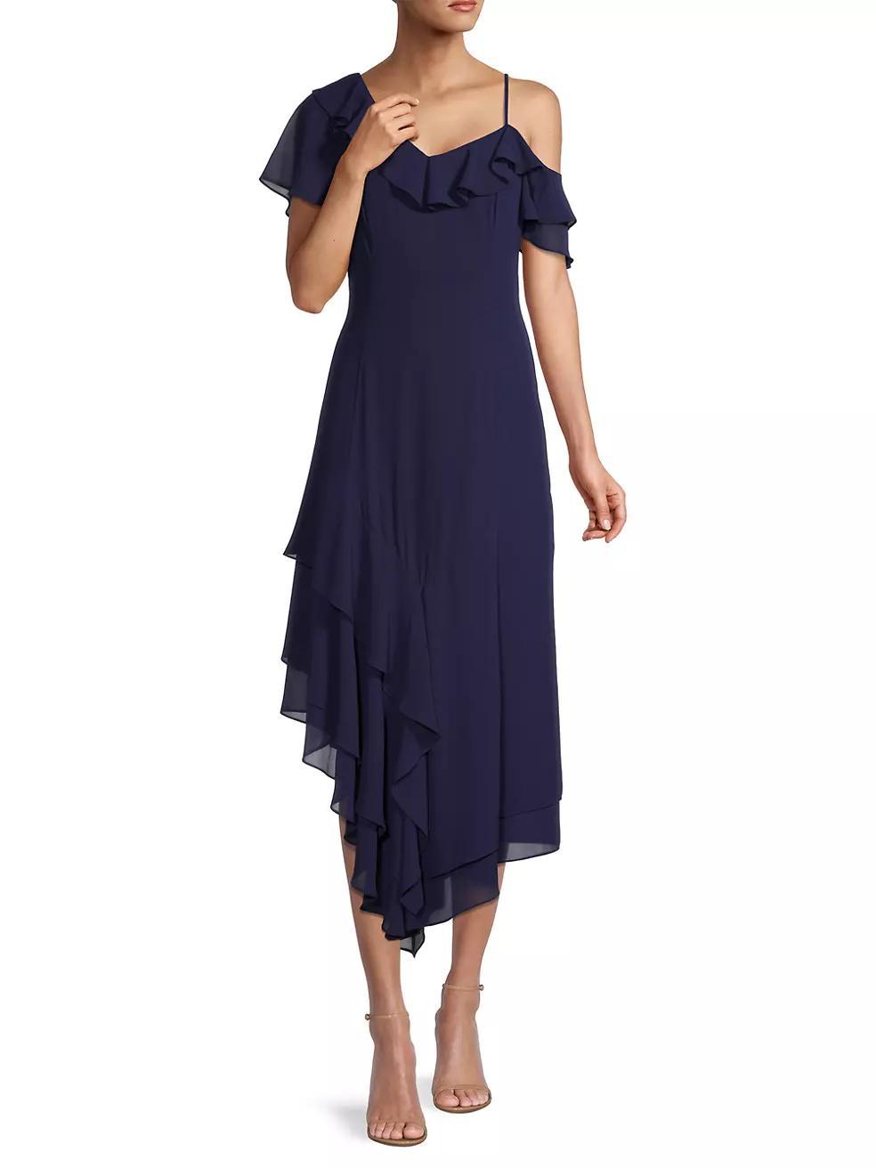 Asymmetric Ruffle Midi-Dress Product Image