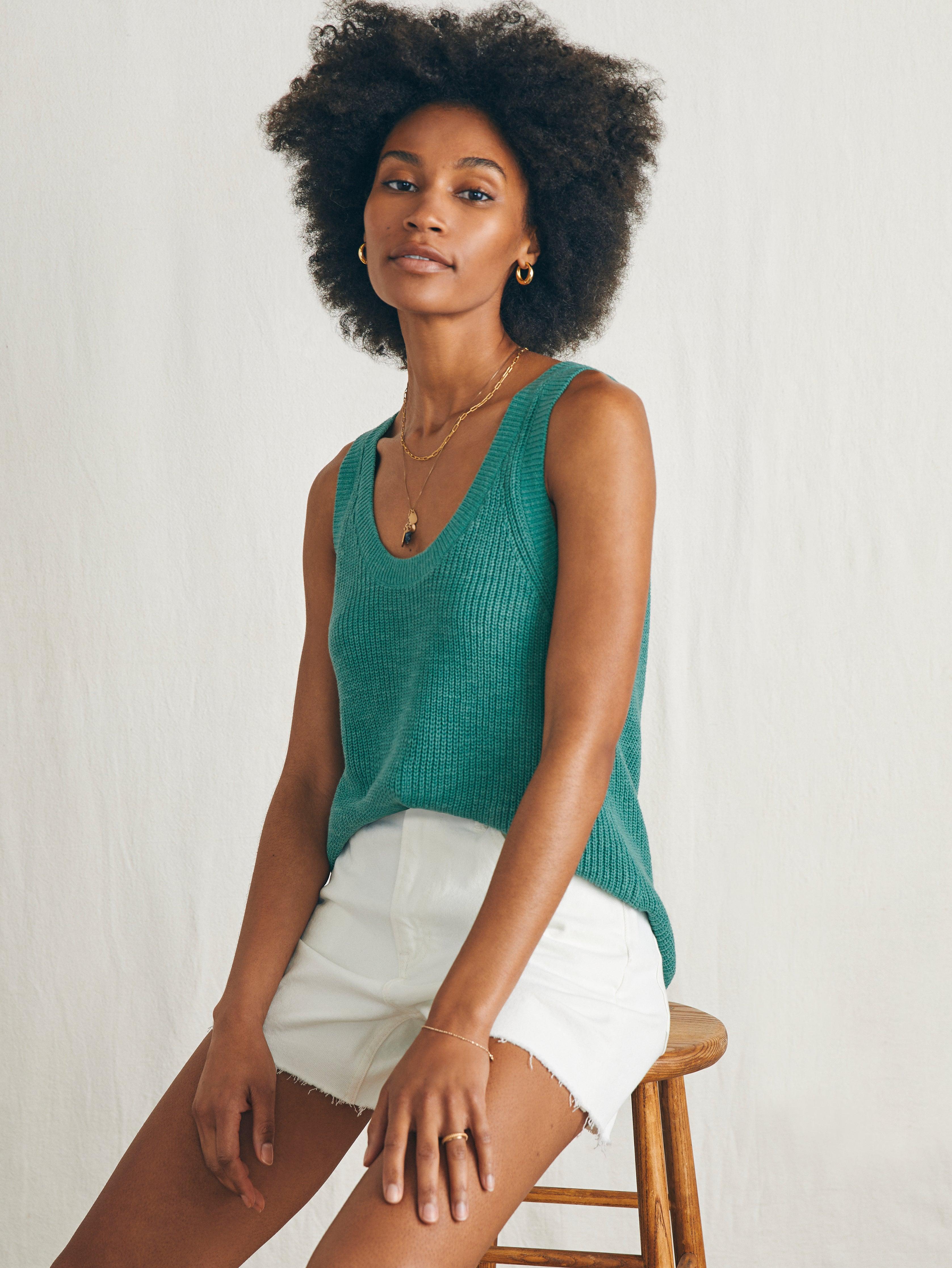 Miramar Linen Scoop Neck Tank - Bottle Green Female Product Image