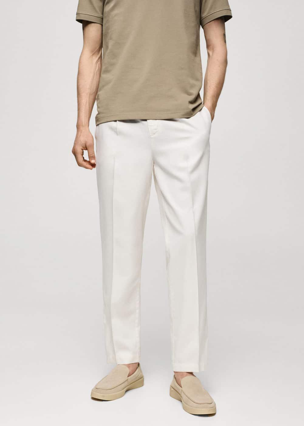 MANGO MAN - Cotton lyocell pleated pants off whiteMen Product Image