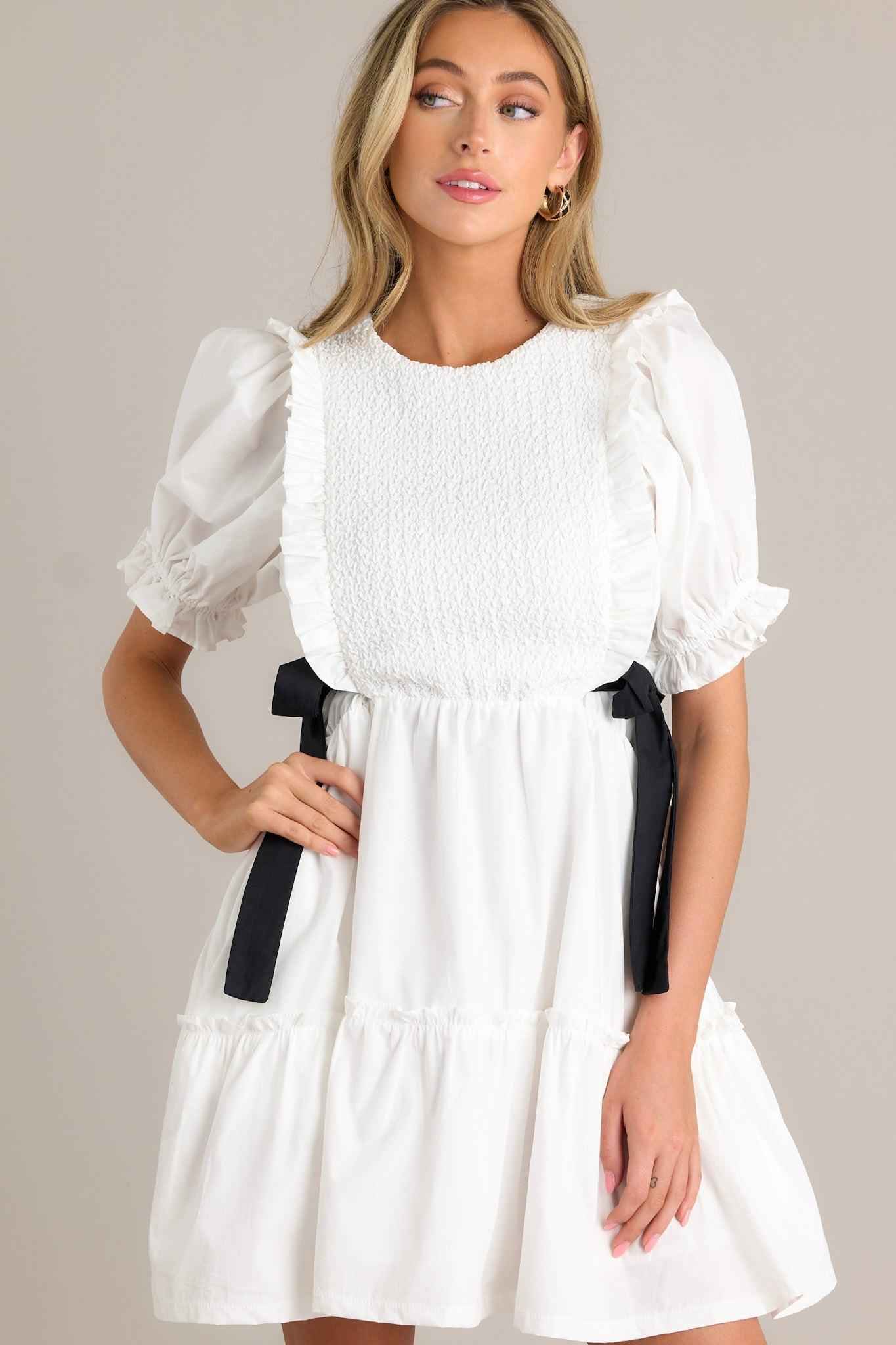 Decision Made 100% Cotton Ivory Puff Sleeve Mini Dress Product Image