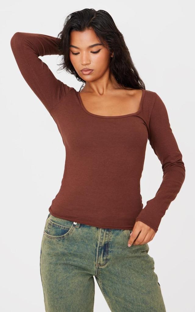 Brown Modal Scoop Neck Long Sleeve Top Product Image