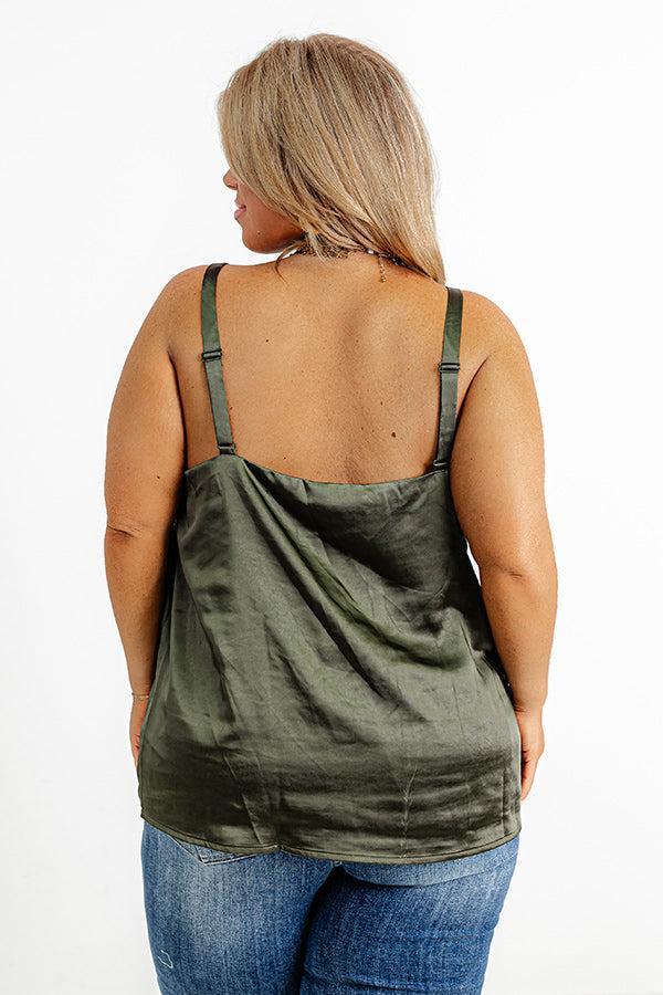 Lost In A Novel Satin Tank In Army Green Curves Product Image