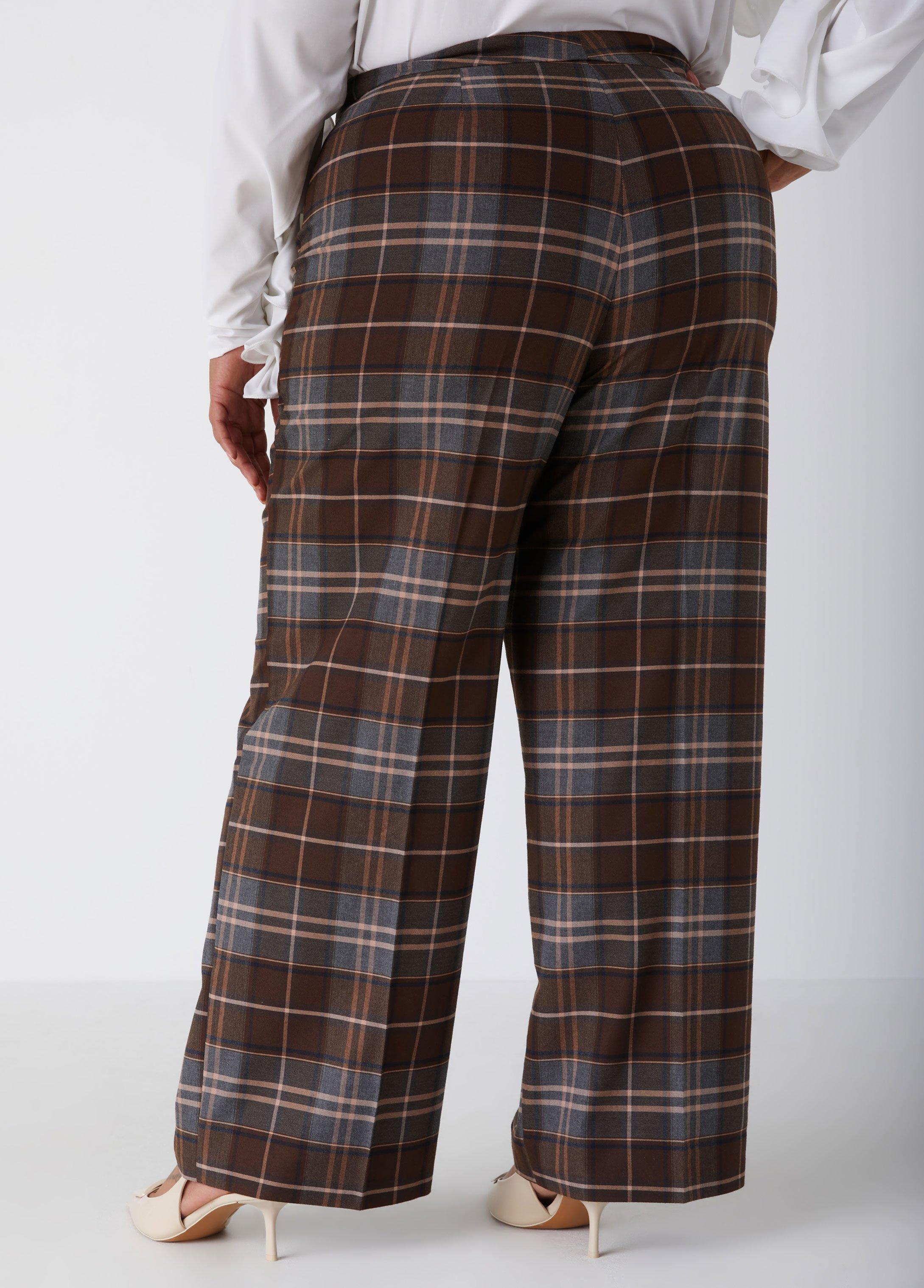 High Waist Plaid Wide Leg Pants Product Image