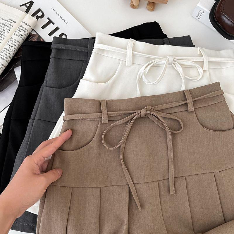 High Rise Plain Pleated Mini A-Line Skirt Product Image