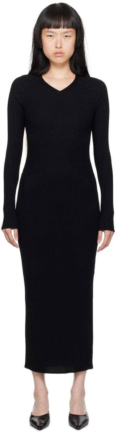 Black Ribbed Midi Dress In 001 Black product image