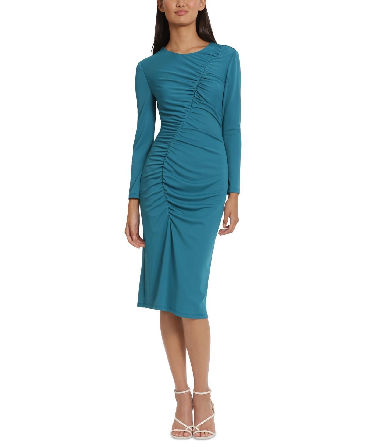 Donna Morgan Womens Round-Neck Curved-Ruched Dress Product Image