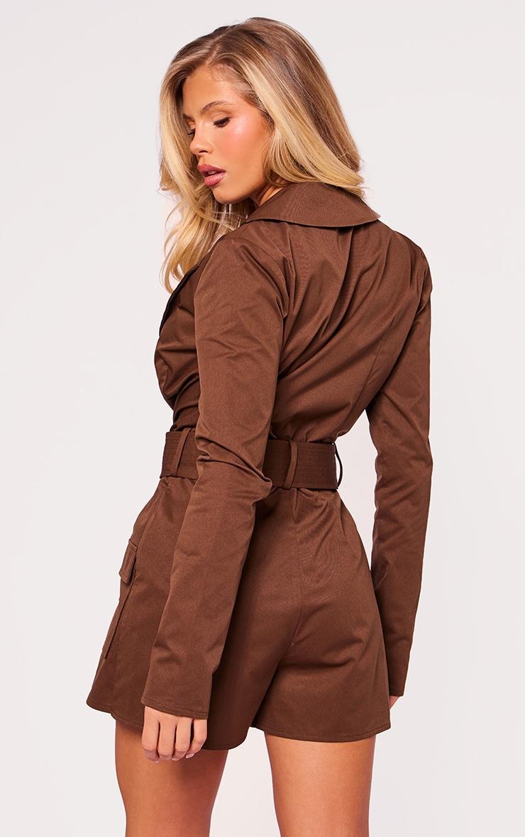 Chocolate Brown Cargo Pocket Detail Plunge Skort Romper Product Image