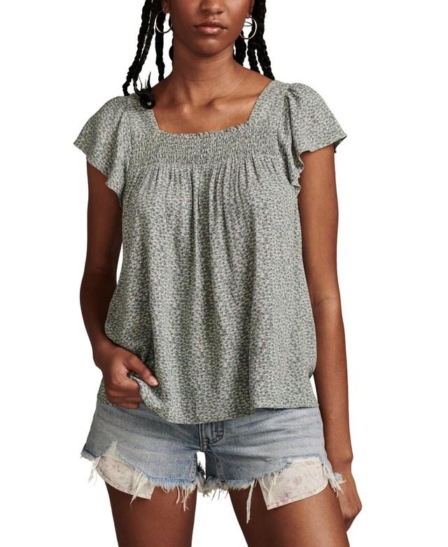 Lucky Brand Womens Smocked Square-Neck Flutter-Sleeve Top Product Image