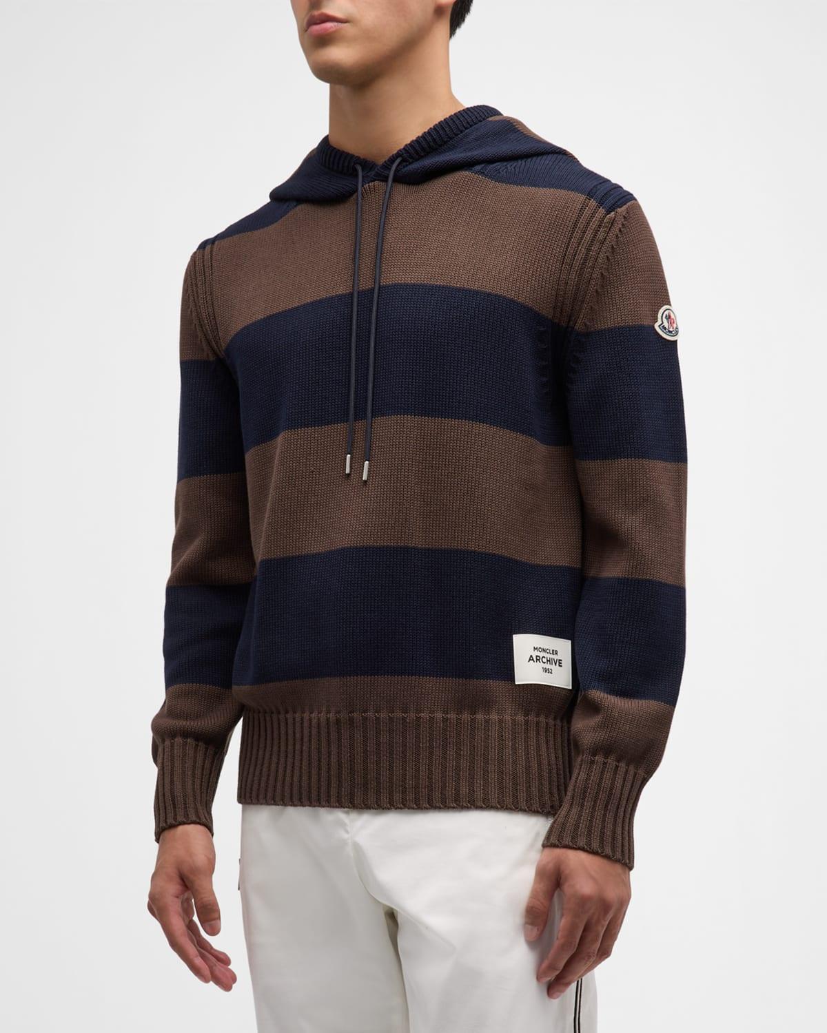 Mens Striped Cotton Hoodie Product Image