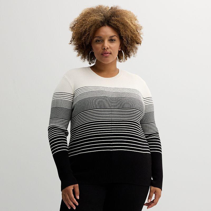 Plus Size Nine West Crew Neck Rib Pullover, Womens Product Image