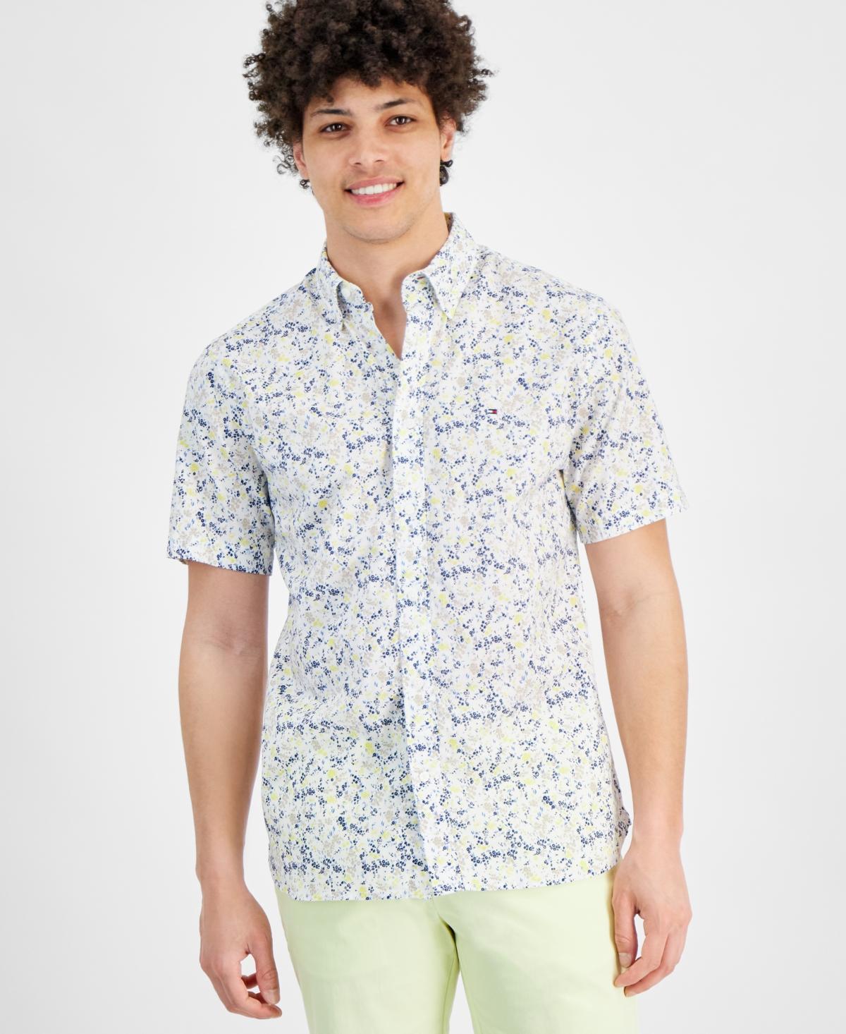 Tommy Hilfiger Mens Floral-Print Short-Sleeve Shirt Product Image