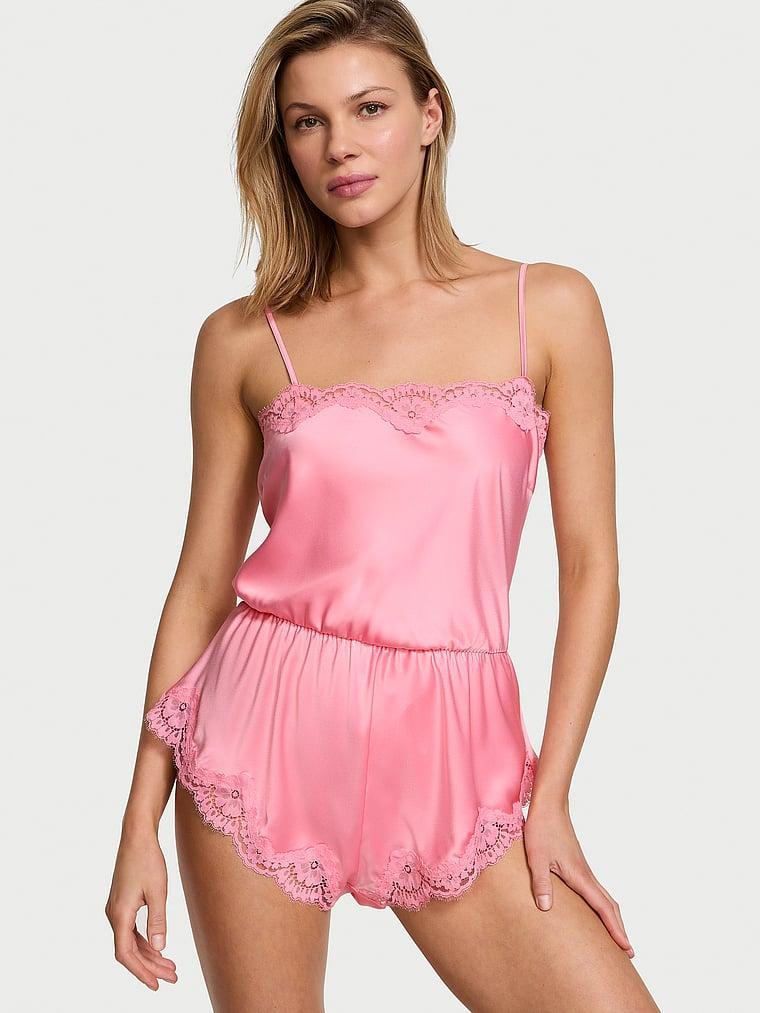 Satin Lace-Trim Romper Product Image