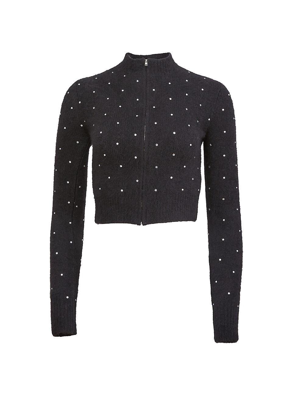 Womens Rhinestone Cashmere-Silk Cropped Cardigan product image