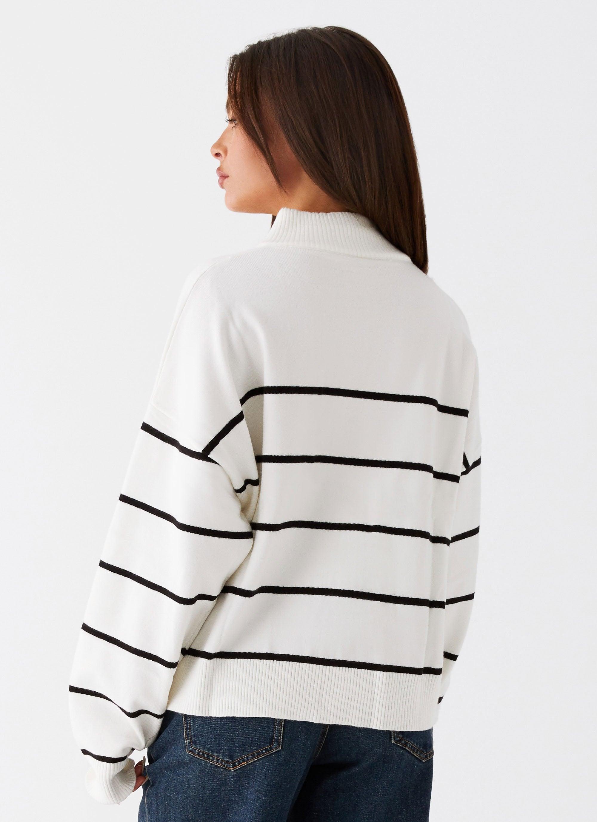 Kimmy Oversized Knit Cardigan - Ivory Stripe Product Image