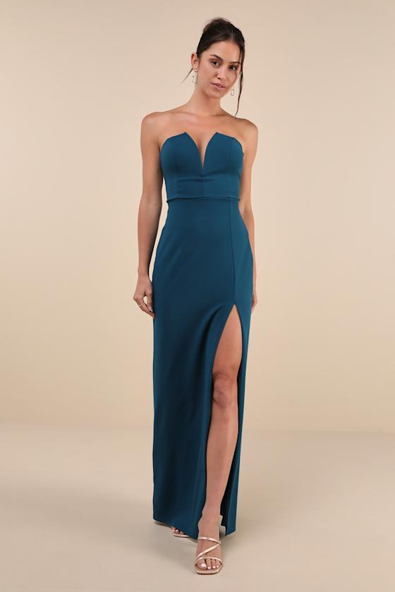 Dedicated to Glamour Teal Blue Strapless Maxi Dress Product Image